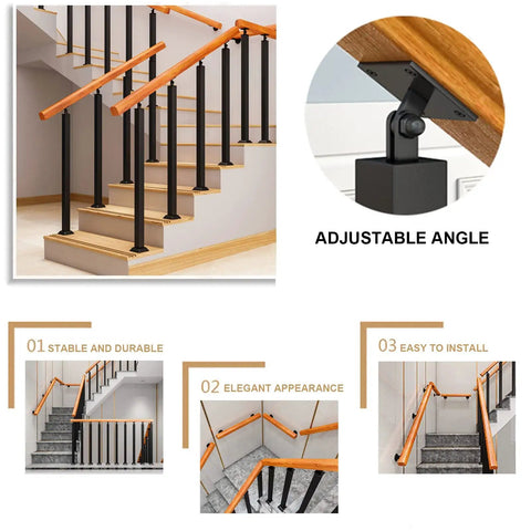Top Tier Adjustable Handrail Kit For Outdoor Steps Built Tough With Solid Wood And Heavy Duty Iron Posts No Sweat Weather Sealing Keeps Your Front Porch Safe And Sturdy Always, showcasing adjustable angles and installation options.