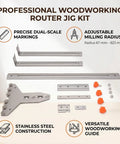 Rock Solid Router Milling Bracket With Adjustable Circle Cutting Jig And Straight Edge Guide Top Shelf stainless steel woodworking fixture components layout.