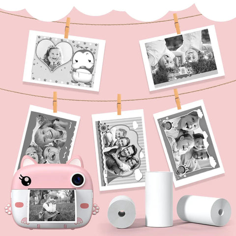 Instant Camera Refill Paper 5 Roll Set For Kids Instant Print Camera, HD Thermal Print Sheets No Ink BPA Free, Portable Refill Paper Kit For Quick On The Go Photo Printing, pink kids camera with printed photos