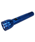 Heavy-Duty Incandescent 2-Cell D Flashlight in Blue with weather-resistant seals, drop-resistant and water-resistant build, angled view