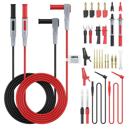 28 Piece Silicone Multimeter Leads Kit With Replaceable Gold Plated Probes And Four Alligator Clips Test Hooks And Storage Bag