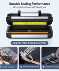 95KPa Dual Pump Vacuum Sealer With Double Heat Seal For Dry And Moist Food, close-up of sealing mechanism and measurements