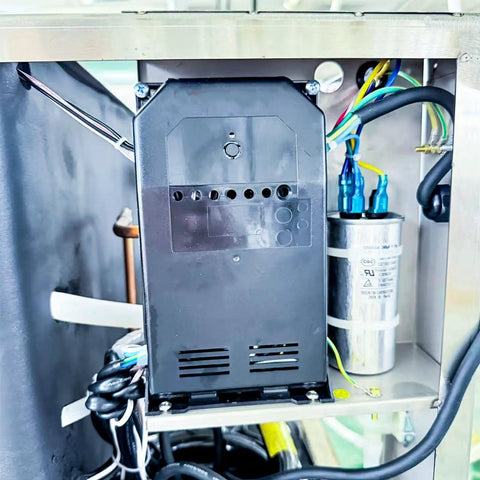 Industrial Ice Maker Control Board Kit 6 Part Set With 3.5 Inch Touch Display For Cube Ice Machines installed inside stainless steel unit