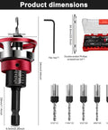 7 Piece Countersink Drill Bit Set With Aluminum Stop Collar And Bearing For Smoother Countersinking Includes Screwdriver Bits And Hss M2 Tapered Bits With One Quarter Inch Hex Shank For Woodworking, product components and dimensions.