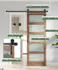 32 By 84 Inch Frosted Glass Barn Door With 5-Panel Design, Waterproof And Scratch-Resistant Surface, shown installed in home
