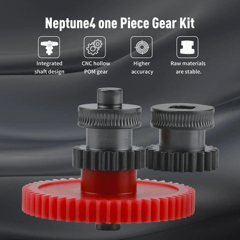 Dual Nano Coated Hardened Steel Extruder Gear Upgrade Kit For Neptune 4 By 4 Pro Direct Drive Hotend shown with CNC shaft