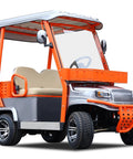 Heavy Duty Electric Golf Cart For Adults With 1800W Motor And 60V Battery Featuring Fixed Canopy Weather Guard in orange and silver.