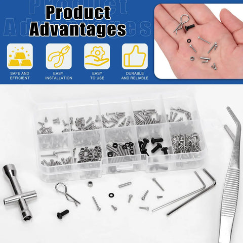 294 Piece M1.4 To 12Mm Universal RC Screw Kit With Hex Socket Cap Screws Button Head Screws Flat Head Phillips Screws Wheel Locknuts