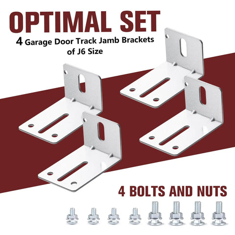 4 Pack Heavy Duty Garage Door Track Jamb Brackets J6 Replacement For Reinforcement And Support Built From Steel Fits Most Doors Up To Two Inches Thick With Easy Install And Long Lasting Performance with bolts and nuts