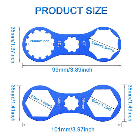 Product dimensions of Aluminum Alloy Fork Cap Wrench Set Two Pack Pro Grade For Bike Suspension Cap Removal And Installation Spanners