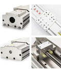 Heavy Duty 140 Millimeter Wide Ball Screw Slide Linear Motion Actuator Featuring Dual Rail Slick Travel Tough As Nails Construction showing actuator details and mounting points.