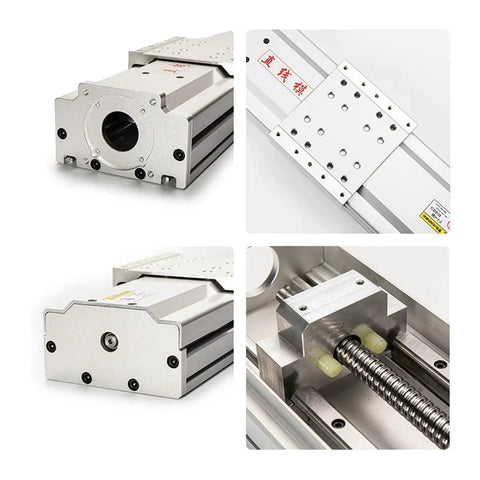 Heavy Duty 140 Millimeter Wide Ball Screw Slide Linear Motion Actuator Featuring Dual Rail Slick Travel Tough As Nails Construction showing actuator details and mounting points.