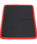 Magnetic Tool Mat With 40 Lb Holding Power 9.6x11 Inch Foldable Parts Holder Pad Oil PVC Coating For Auto Repair Garage Organization And Workshop Use Keeps Wrenches Bolts And Screws Secure, folded black mat with red border