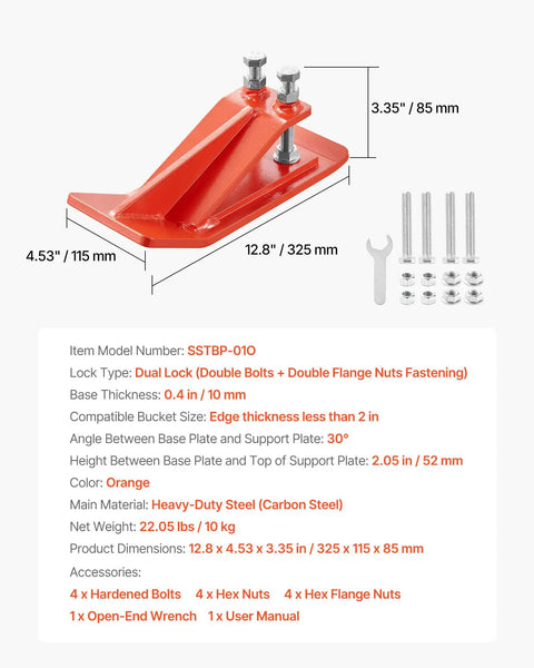Beefy Tractor Bucket Edge Protector Set Heavy Duty Steel Guards With Anti Skid Design, orange, 12.8 x 4.53 in, screws shown