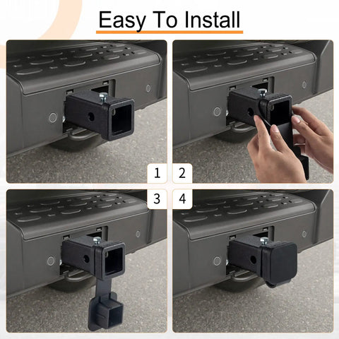Easy installation steps for 2 Inch Hitch Cover With Flag Design, Universal Receiver Tube Plug For Trailer Hitches on vehicle.