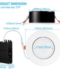 Dimensions of the 6 Inch Gimbal LED Recessed Downlight No Brainer Dimmable 5CCT, Junction Box Included, Air Tight Design.