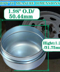 Two OZISENS metal trailer hub dust caps, 1.98 in diameter, for 2000-3500 lb boat trailers, front view