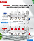 4-Branch PEX Radiant Floor Heating Manifold Kit With 4 Loops For Hydronic Warmth, Stainless Steel Construction, 1/2 Inch PEX Tubing.