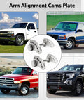 Upper Arm Caster Bolt Kit For Chevy Silverado And Gmc Sierra 1500 2500 3500 Trucks Suspension Hardware Adjustable Camber Parts two pack displayed with various trucks.