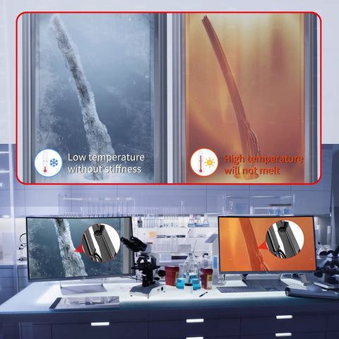 Comparison of low and high temperature performance of No Fuss 32 Inch RV Windshield Wiper Blades Pair in a laboratory setting.