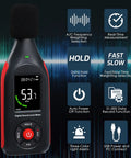 Portable Decibel Meter Data Logger With USB Export, Graph Printing, And A Weighted Sound Level Monitoring For Noise Control At Home Or Work, Fast Slow Response, Max Hold, 3 Color Alarm, Ideal For Noisy Neighbor And Factory Noise, handheld digital sound level meter
