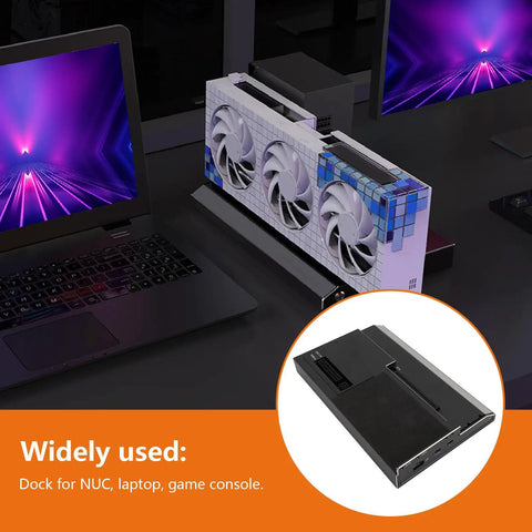 USB 4.0 External GPU Enclosure With 40Gbps Throughput, Badass PCIe Graphics Card Dock For Laptops And Nucs shown with laptop.