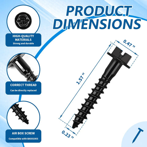 Diagram of Air Box Bolt Screws 5 Pack Replaces 6509605AA And 11549031 showing dimensions and features