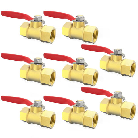Brass Ball Valve One Quarter Inch NPT Female To One Quarter Inch NPT Female Air Compressor Line Shut Off Switch Pipe Fitting 8 Pack