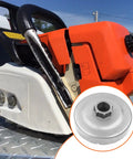 Chainsaw with inset image of Three Eighths Inch Clutch Drum Rim Sprocket Needle Bearing Kit for overview and compatibility visualization.