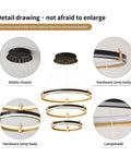 Close-up details of Dope Modern LED Chandelier Pendant Light showing stable chassis, hardware body, and lampshade components.