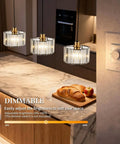 Total Glow Up Modern Crystal Pendant Lights For Kitchen Island In Sleek Black And Gold Height Adjustable Hanging Chandelier For Dining Room Decor above marble countertop.
