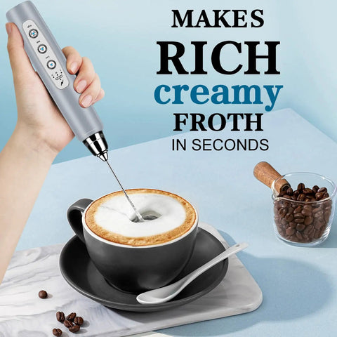 Handheld Milk Frother And Electric Whisk With 3 Speed Settings, Stainless Steel 3 Whisks, Rechargeable USB Powered, Portable Foam Maker for latte