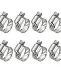 Eight Piece Stainless Steel Hose Clamps Kit Adjustable From 2/5 To 5/8 Inch 10-16mm Heavy Duty Worm Gear Clamp Set For Fuel Lines Radiator Dryer Vent And More, highlighting durable 304 stainless steel clamps in a set of eight.