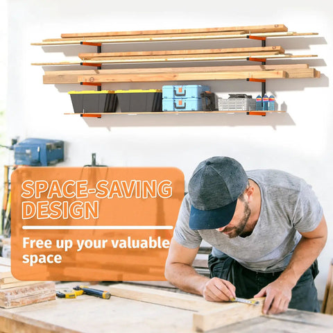Hella Strong Wall Mount Lumber Rack With Eight Adjustable Levels Holding 1040 Lbs For Stacked Boards Inside Your Garage Workshop Or Home Basement Storage Rack