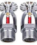 4 Pack Pendent Fire Sprinkler Heads 1/2 Inch NPT 155F Fast Response Copper Chrome K80 two units close-up view