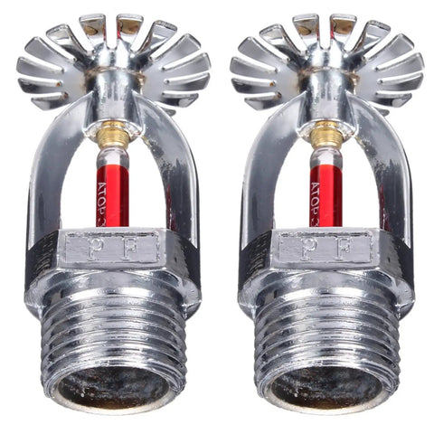 4 Pack Pendent Fire Sprinkler Heads 1/2 Inch NPT 155F Fast Response Copper Chrome K80 two units close-up view