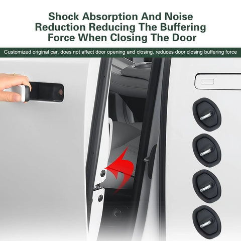 Top Shelf Soft Silicone Door Latch Covers 4 Pack Fits Cars Trucks Suv shown on car door protecting latch from impact.