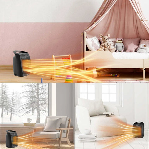 Portable Ceramic Space Heater With Digital Display And Touch Controls, 1500W Heats Up Fast in a child's bedroom and living room