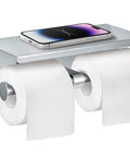 Sturdy Dual Roll Toilet Paper Holder With Shelf Wall Mount In Brushed Stainless Steel No Fuss Bathroom Dispenser With Phone Shelf