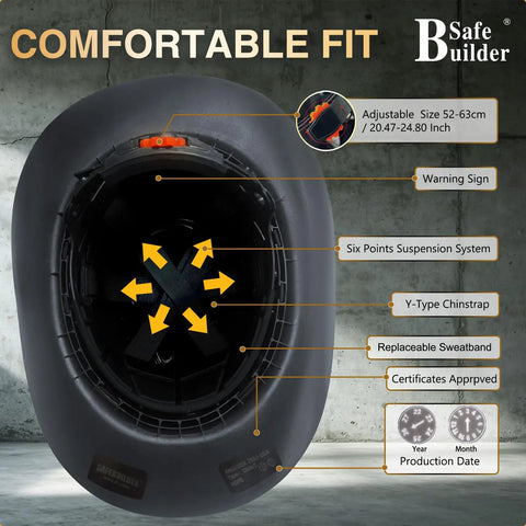 Built Legit Heavy Duty Full Brim Hard Hat Class C Safety Helmet Vented Hdpe Shell Ansi Approved interior view with adjustable size and six-point suspension.