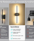 Super Slick 29 Inch Wall Sconces Set Of 2, Matte Black With Gold Accents, 10000 Mah Rechargeable Battery Wall Lights on wall.