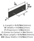 Diagram of 3 Inch Center To Center Rectangle Matte Black Cabinet Pull Backplate BP37601MB with dimensions and labels