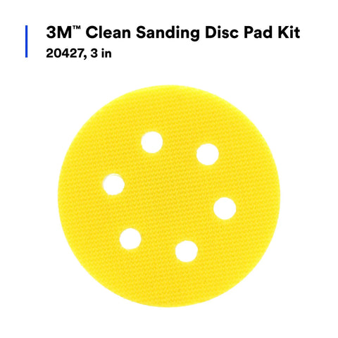 Yellow foam backing sanding disc with holes, part of Foam Backing Sanding Disc Pad Kit For 3 Inch Discs With Five Adapters No Fuss Disc Changes