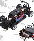 Internal view of Drift Master 1 To 28 Scale RC Car with 4WD drifting action, showcasing metal chassis and dual batteries.