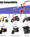 Compatibility chart for Mini Bike Brake Lever Kit With Caliper Replacement And 61 Inch Cable for multiple minibike models and engines.
