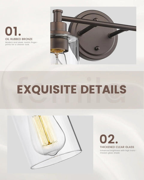 Three Light Vanity Light Fixture For Farmhouse Bathroom With Metal Wall Sconce Clear Glass Shades Oil Rubbed Bronze Finish
