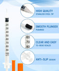 One Milliliter Disposable Lab Syringes With Caps, 31 Gauge By Quarter Inch 6 Mm, stainless steel tip, smooth plunger, clear scales.