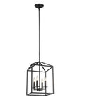 Four Light Lantern Pendant Lamp With Iron Openwork Frame For Island Kitchen And Foyer Black Finish 12.5 Inch Ceiling Fixture