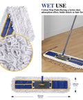 36 Inch Pro Grade Commercial Mop For Floor Cleaning With 3 Microfiber Pads, Heavy Duty Industrial Mop With 60 Inch Long Handle, Large Dust Mop For Office, Warehouse, Factory, Mall And Garage in use on wood floor.