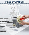 Washer Driven Hub Kit With Basket Sleeve Replacement For Washing Machines Fits Whirlpool Kenmore Maytag VMW Replaces W10528947 W10396887 AP5665171 PS6012095 MVWC565FW0 MVWX655DW0 52719, washer tub part